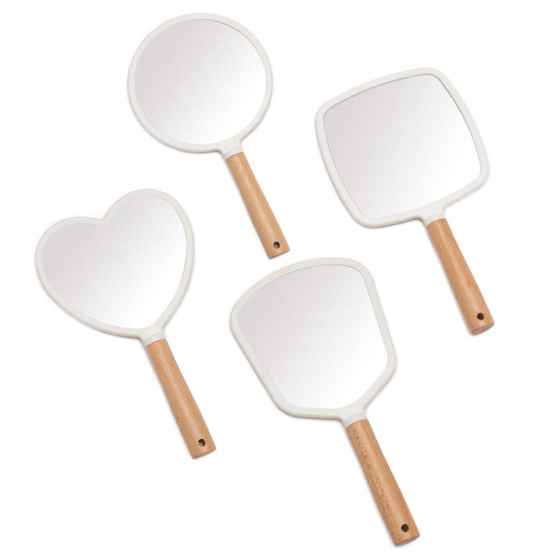 [Australia] - YEAKE Hand Held Mirror with Handle for Makeup,Small Cute Wood Hand Mirror for Shaving with Hole Hanging Single-Sided Portable Travel Vanity Mirror for Men&Women(Square) Small(1-Sided Square White) White + Wood 