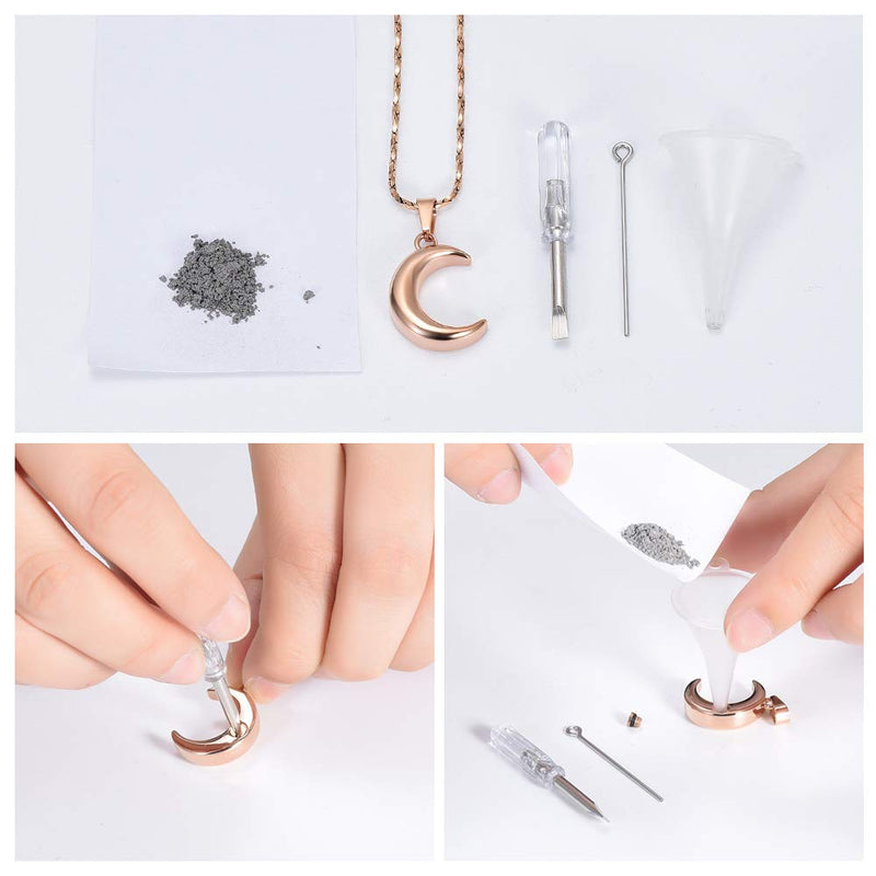 [Australia] - Imrsanl Cremation Jewelry for Ashes Moon Urn Necklace Stainless Steel Memorial Lockets Keepsakes Jewelry for Ashes Pendant - Fill kit Rose Gold 