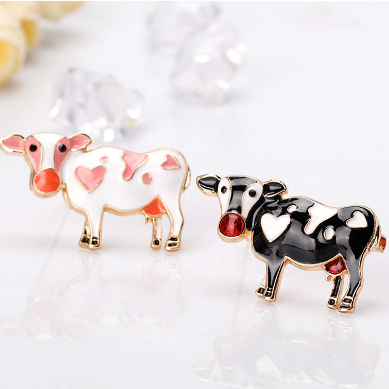 [Australia] - 2pcs Charming Milk Cow Brooch Pins Alloy Enamel Dairy Cow Breastpin Lapel Pin Set Cloth Decoration for Women Teen Girl Kids 