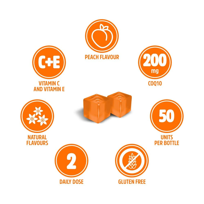 [Australia] - VITALDIN Coenzyme Q10 Gummies � 200 mg CoQ10 per Serving � 50 Chewable Gummies (1 Month Supply), Peach Flavour � Beauty Supplement � Antioxidant � Gluten Free 