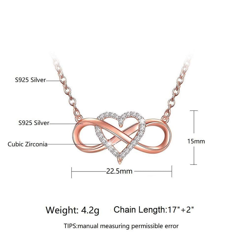 [Australia] - Sterling Silver Forever Love Heart Infinity with Cubic Zirconia Pendant Necklace Rose Gold 