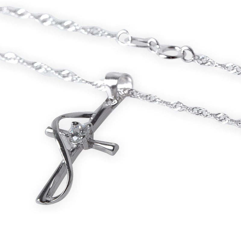 [Australia] - 925 Sterling Silver Cubic Zirconia Faith Hope Love Christian Cross Pendant Necklace, 18" 