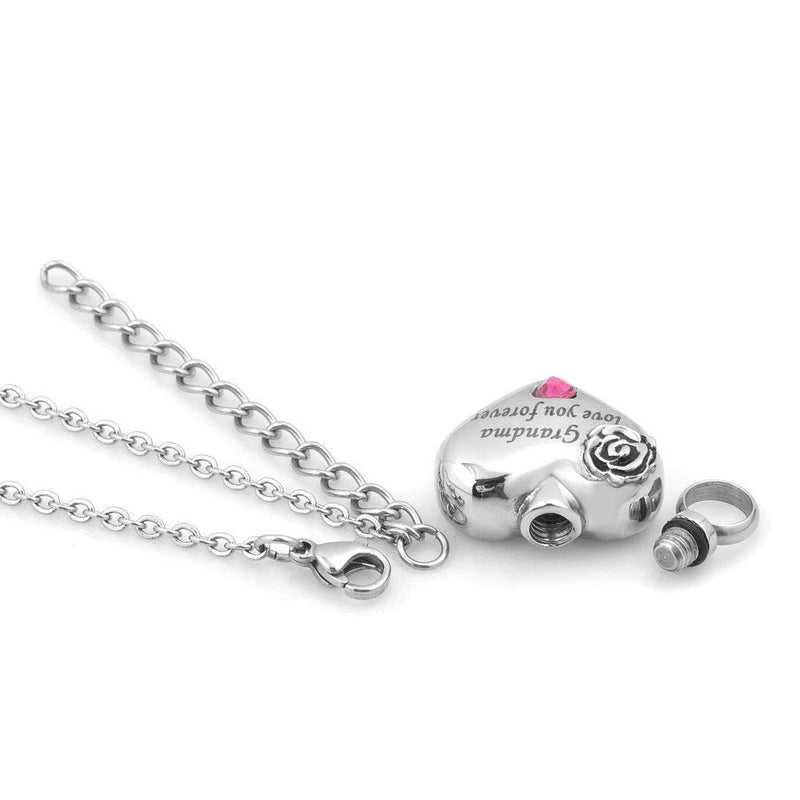 [Australia] - LoEnMe Jewelry Urn Necklace for Ash Cremation Pendant Heart Rose Crystal Mom Dad Grandma Pet Love You Forever Grandma with Pink Heart 