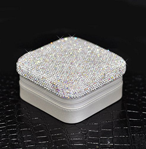 [Australia] - Bestbling Luxury Rhinestone Jewelry Holder Pouch, Travel Portable PU leather Organizer Case w Compartments for Jewelry,Hair Pins (Silver) Silver 