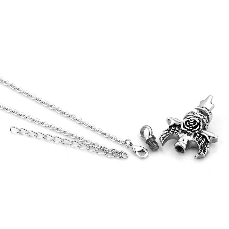 [Australia] - LovelyCharms Dad Angel Wings Flower Urn Necklace for Ashes Stainless Steel Keepsake Memorial Cremation 