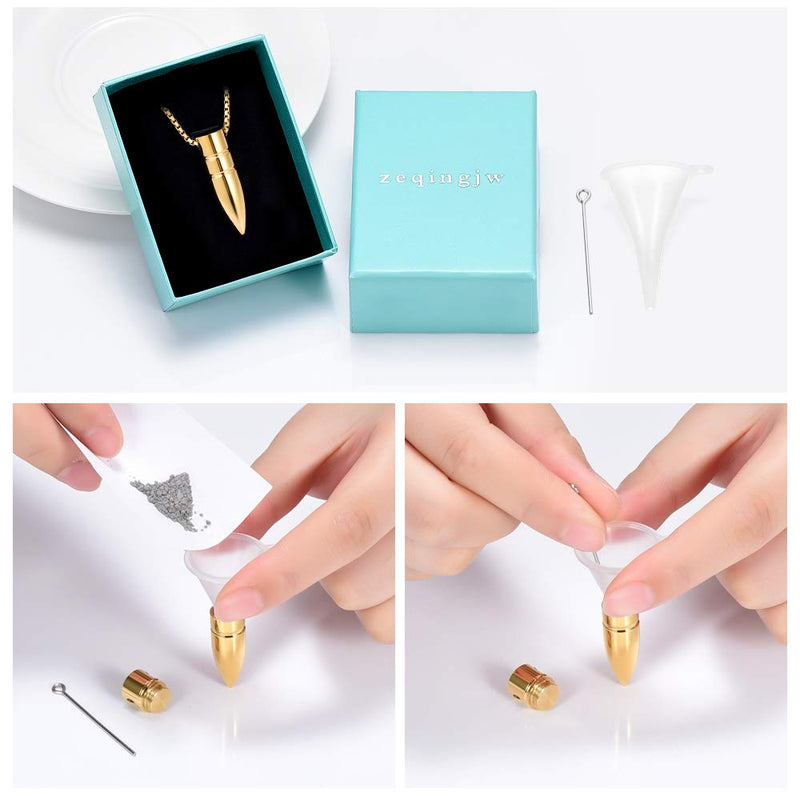[Australia] - zeqingjw Bullet Urn Necklace for Ashes Memorial Cremation Jewelry Ash Holder Keepsake Jewelry for Pet/Human Gold 