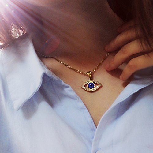 [Australia] - EVERLEAD 28mm Czech Evil Eye Pendant Necklace 316L Stainless Steel with Free Chain Yellow 28.24 Millimeters 