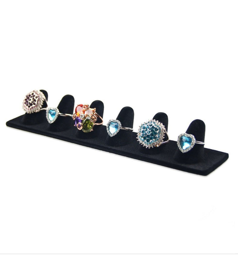 [Australia] - JIFF Black Velvet 6 Finger Ring Showcase Display Jewelry Organizer Stand Jewelry Holder(4 Pack-Black, 6 Fingers Ring Showcase) 