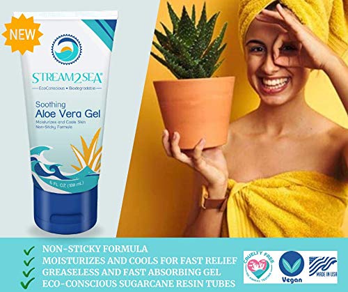 [Australia] - Stream2Sea Soothing Aloe Vera Gel - All Natural Underwater Sting and Sunburn Relief - After Sun Care for Face and Body Easy to Absorb Hydration Moisturizing Formula, 6 oz 