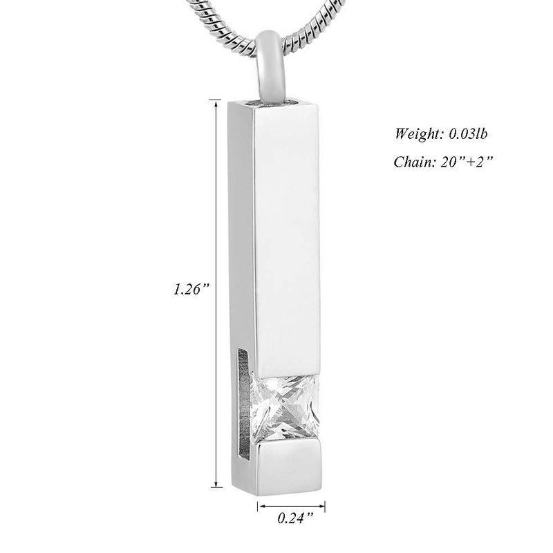 [Australia] - Silver Plating Crystal Bar Memorial Urn Necklace for Ashes Stainless Steel Keepsake Holder Urns Cremation Jewelry Pendant for Men/Women White 