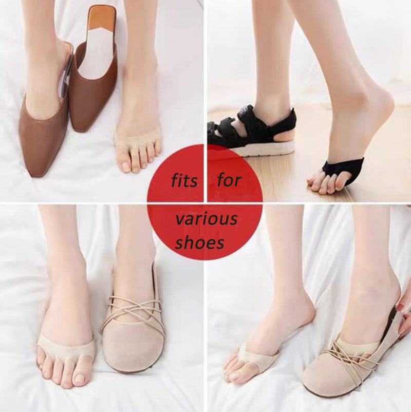 [Australia] - 5Pairs Invisible Forefoot Pads Ball of Foot Cushions Honeycomb Metatarsal Pads Invisible Socks Toe Topper Liner Sock for Women Prevent Pain and Discomfort 