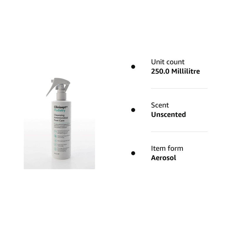 [Australia] - Clinisept+ Podiatry Antimicrobial Foot Care Spray - Skin, Body & Hard Surface Hygiene Cleanser - Alcohol-Free Gentle Formula - 250ml 