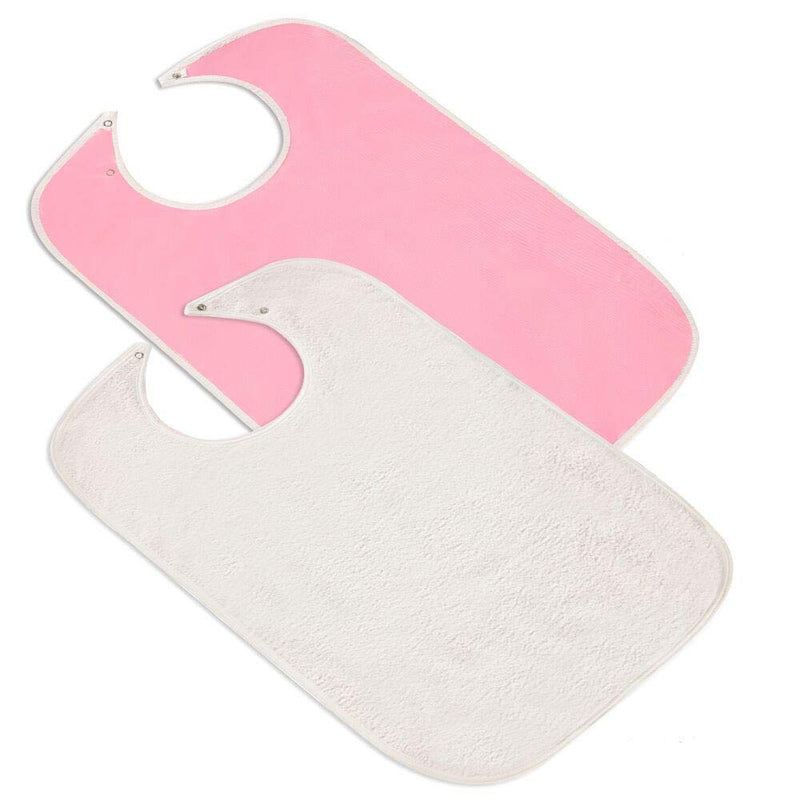 [Australia] - Nobles 3 Terry Adult Bibs with Vinyl Barrier - Snap Closure (White with Light Pink Backing) 
