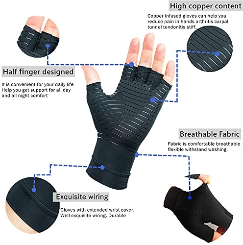 [Australia] - Copper Arthritis Compression Gloves Hands Arthritis Gloves for Pain Relief Swelling Copper Carpal Tunnel Glove Fingerless Medium 