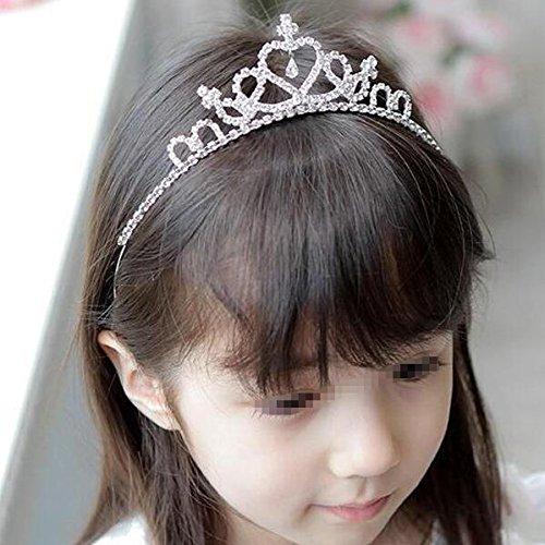 [Australia] - Girl's Heart-Shape Rhinestone Princess Crown Headband Bridal Tiara Party Headwear Hair Accessory for Girls Children, Silver 