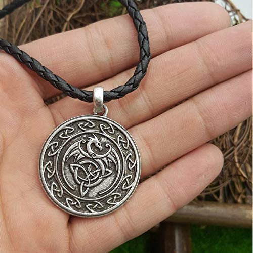 [Australia] - HAQUIL Celtic Jewelry Celtic Dragon Pendant Leather Cord Necklace for Men and Women 3 