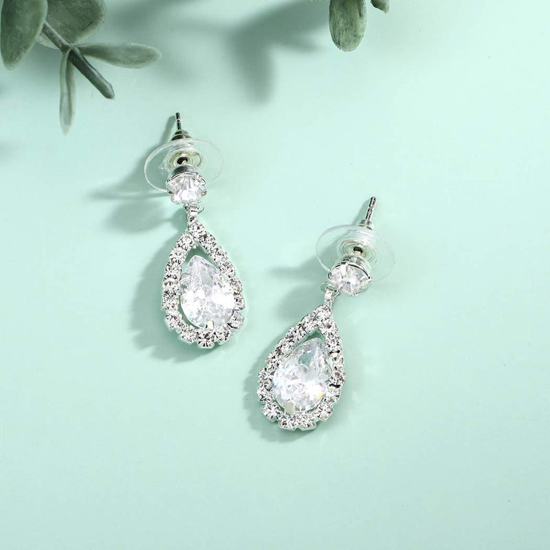 [Australia] - Aukmla Bride Wedding Necklace Earrings Set Silver Rhinestones Necklaces Bridal Crystal Jewelry Accessories for Women and Girls Necklace-023 (Set of 3) (Set 1) (Set 1) Set 1 