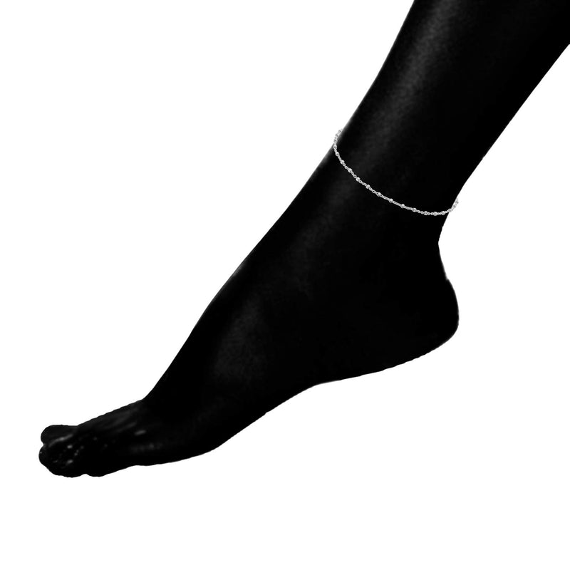 [Australia] - Sea of Ice Sterling Silver 1mm Diamond-Cut Alternate Bead Rolo Chain Anklet for Women, Size 9", 10" and 11" Italy 10.0 Inches 