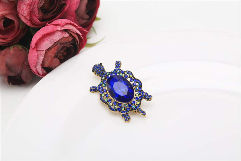 [Australia] - GYAYU Women's Crystal Big Turtle Pin Brooch Girl Animal Decorative Jewelry Dark blue 