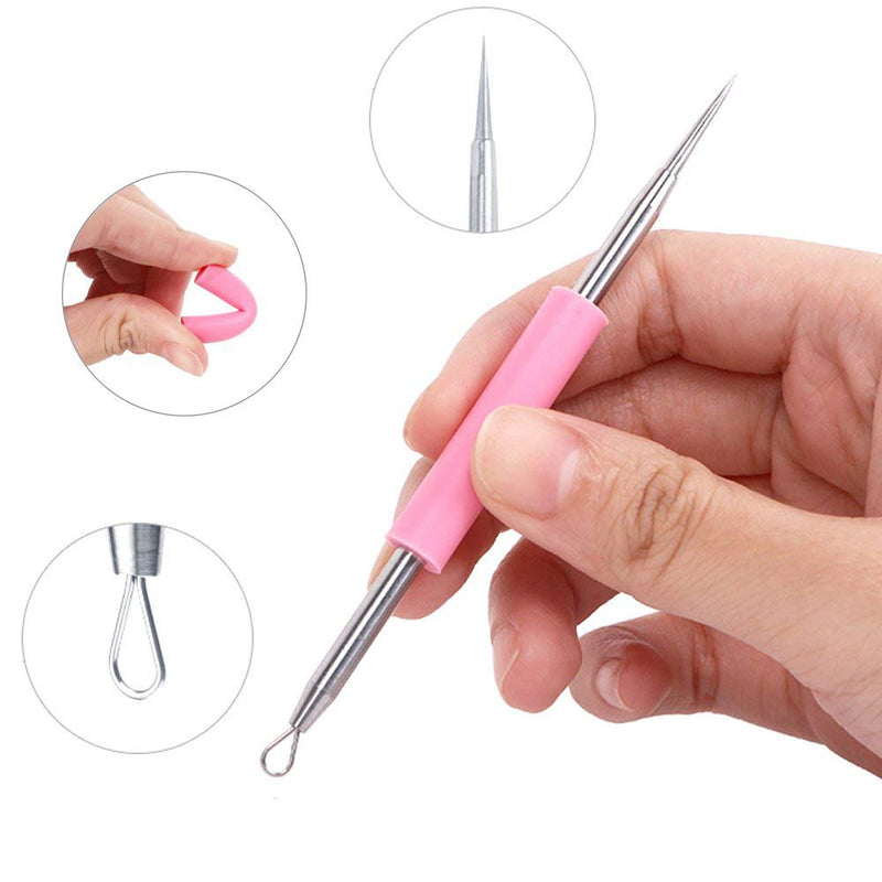 [Australia] - 2pcs Stainless Steel Acne Removal Needle with Pink and Blue Silicon Tube Loop Blackhead Extractor Comedone Extractor Blackhead and Whitehead Remover Tools 2 in 1 