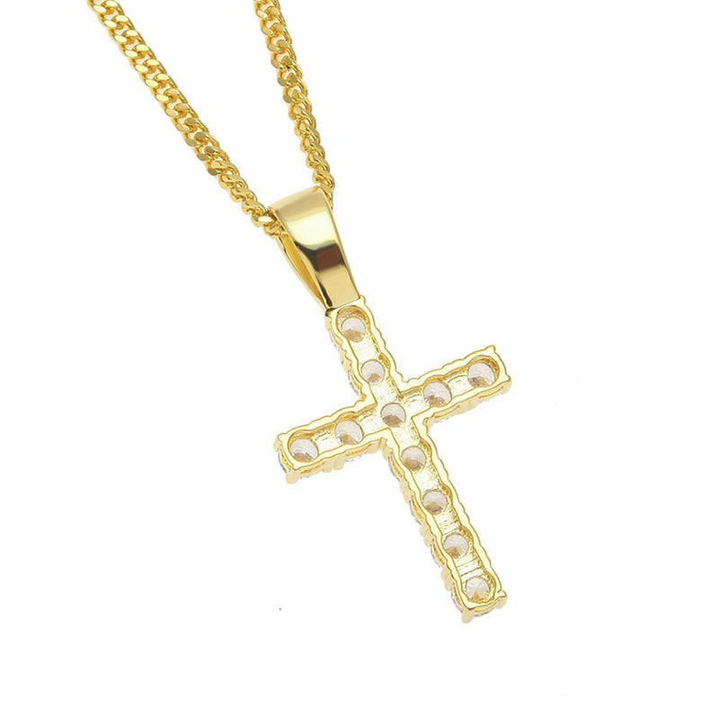 [Australia] - MCSAYS Hip Hop Jewelry Iced Out Bling Full Crystal Cross Pendant Golden Cuban Chain Religious Christian Necklace Fashion Accessories for Men/Women Gifts Gold1 