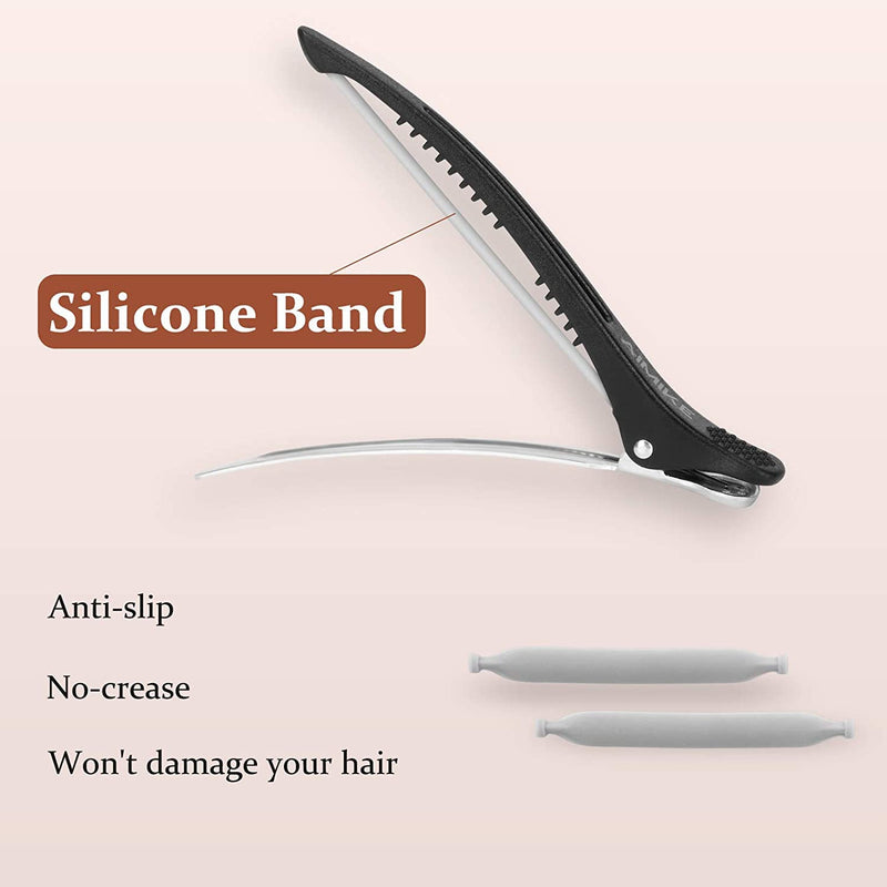 [Australia] - AIMIKE 12pcs Professional Hair Clips for Styling Sectioning, Non Slip No-Trace Duck Billed Hair Clips with Silicone Band, Salon and Home Hair Cutting Clips for Hairdresser, Women, Men - Black 4.3” 12 black 