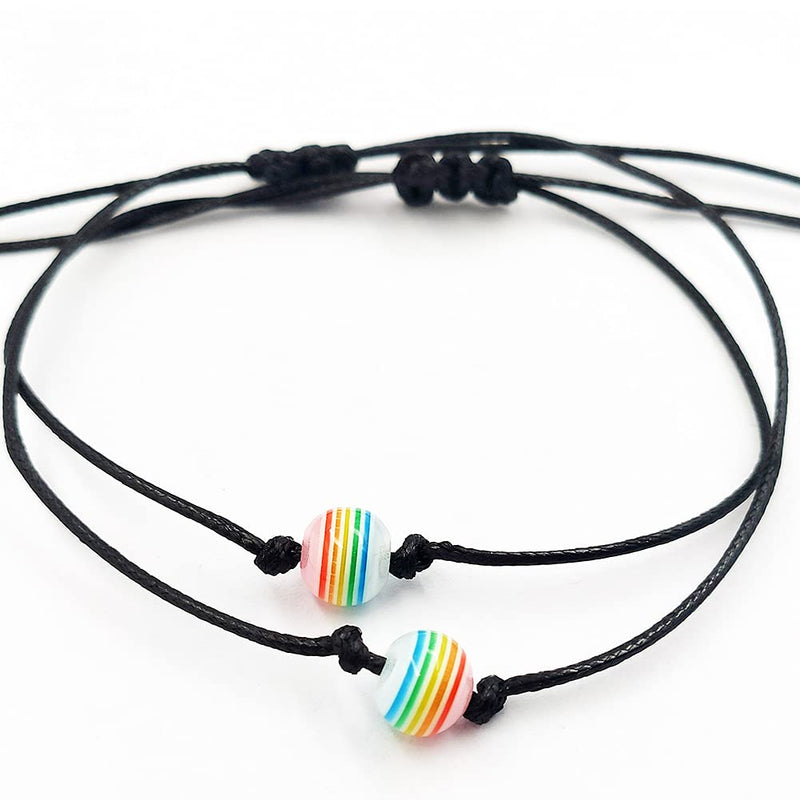 [Australia] - nylry 2 Pcs Rainbow LGBTQ Bracelet for Lesbian & Gay Pride LGBT Beaded String Couple Bracelets Handmade Adjustable Engagement Wristband for Women Men Jewelry A 