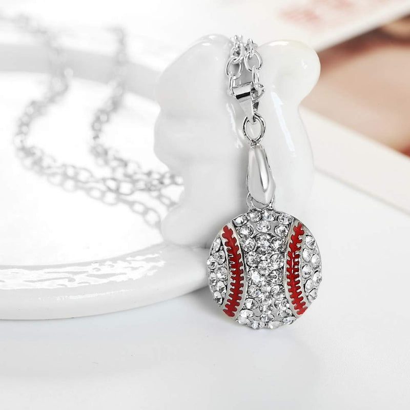 [Australia] - Feximzl Baseball Pendant Necklace & Dangle Earrings Jewelry Set Sport Clear Crystal Fashion Jewelry (Silver Earrings+Necklace) Silver Earrings+necklace 