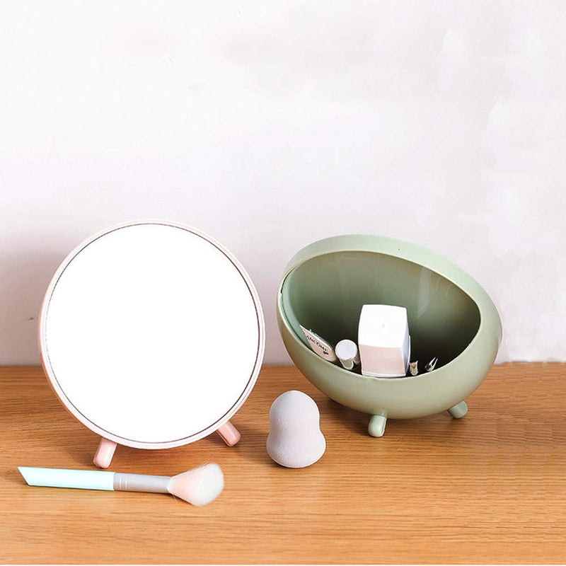 [Australia] - TBWHL Vanity Desktop Mirror with Storage Box Student Round Makeup Mirror for Tabletop Barthroom (Pink) 