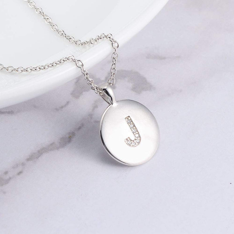 [Australia] - MANVEN Initial Disc Pendant Necklace Stainless Steel for Women Little Girls with Adjustable 16.5+2 Inch Silver-J-Joy often comes after sorrow 