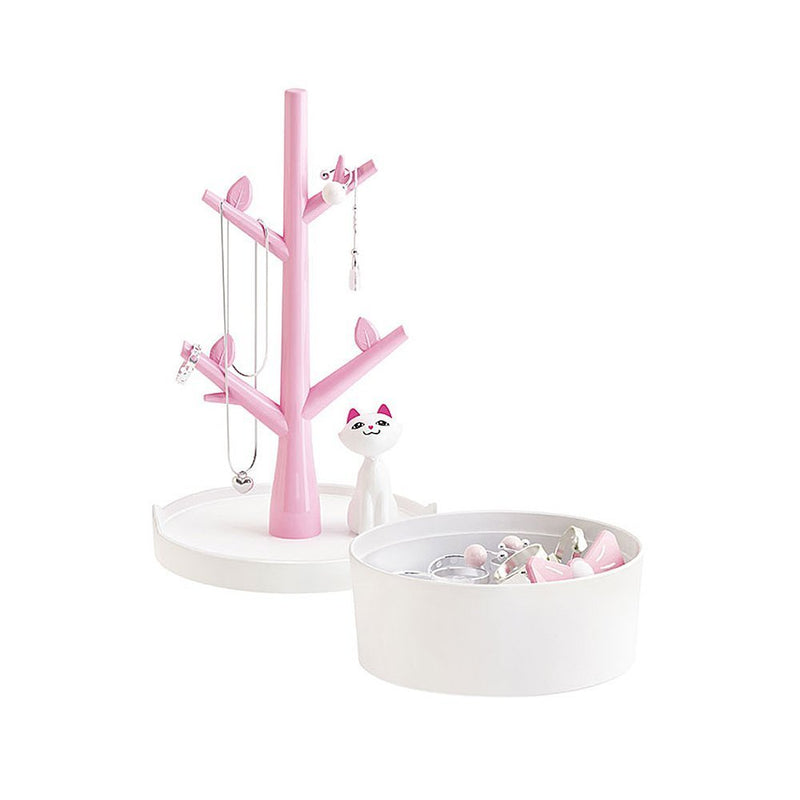 [Australia] - Fantasee Jewelry Holder Organizer Cat & Tree Jewelry Necklace Earring Bracelet Hair Tie Holder Organizer Premium ABS Material Eco-Friendly for Little Young Girl (Pink) Pink 
