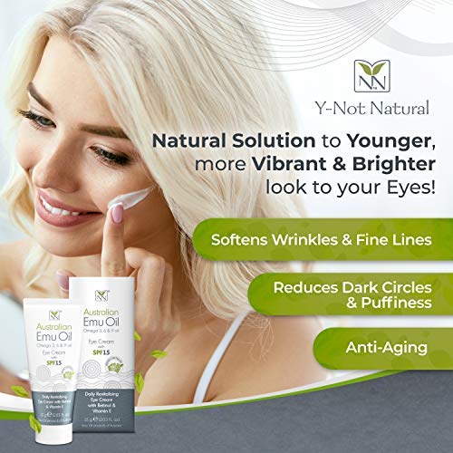 [Australia] - Y-Not Natural - Emu Oil Daily Revitalizing Eye Cream with Retinol, Vitamin E, A, C & D (15 g Tube) | SPF 15 Sun Protection Anti Aging Facial Skin Care to Reduce Puffiness, Fine Lines & Dark Spots 