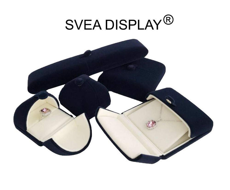 [Australia] - Double Function Navy Blue Velvet Pendant Earrings Necklace Gift Box Double Layer Fine Material Modern Elegant (Jewelry is not included) Pendant Necklace 