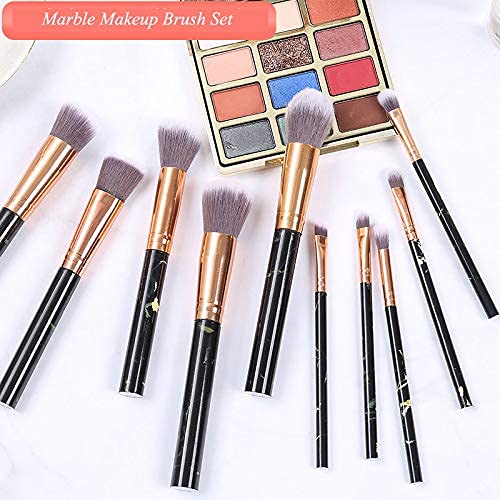 [Australia] - Nevsetpo Marble Makeup Brushes Set with Sponge Silicone Facial Brushes Synthetic Foundation Eyeshadow Contour Face Kabuki Make up Brushes Set for Girls (10+2pcs, Marble Black) 