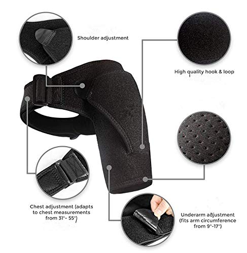 [Australia] - ellostar Stabilizing Shoulder Brace for Women and Men, Adjustable All Size Fit Sleeve Wrap with Ice Pack Pocket, Pain Relief for Injuries, Recovery and Dislocated Shoulder 