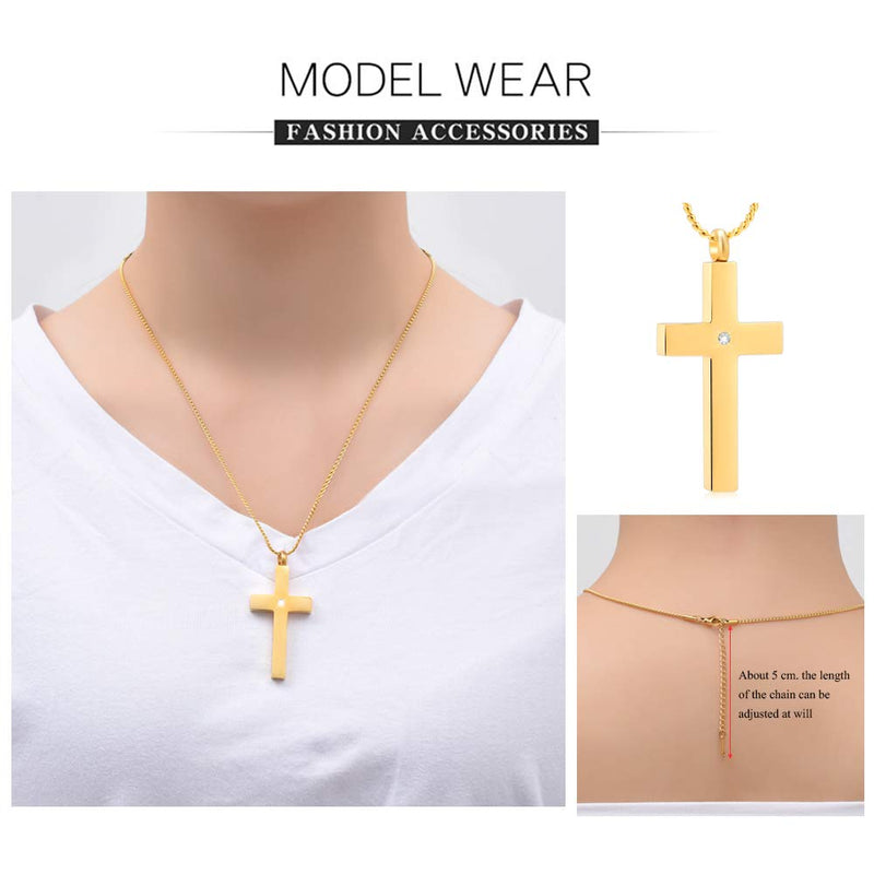 [Australia] - Imrsanl Crystal Cross Necklace for Ashes - Stainless Steel Keepsake Cremation Jewelry - Religious Cross Memorial Urn Necklace for Pet Human Ashes Pendant Gold 