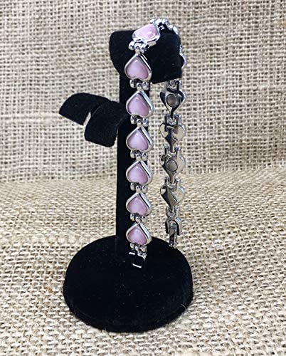 [Australia] - Magnetic Therapy Valentine Bracelet for Women - Pretty Pink Heart Links Semi - Precious Gemstones Fits Wrists up to 18 cm Fully Adjustable - Plus a Jewellery Gift Box 