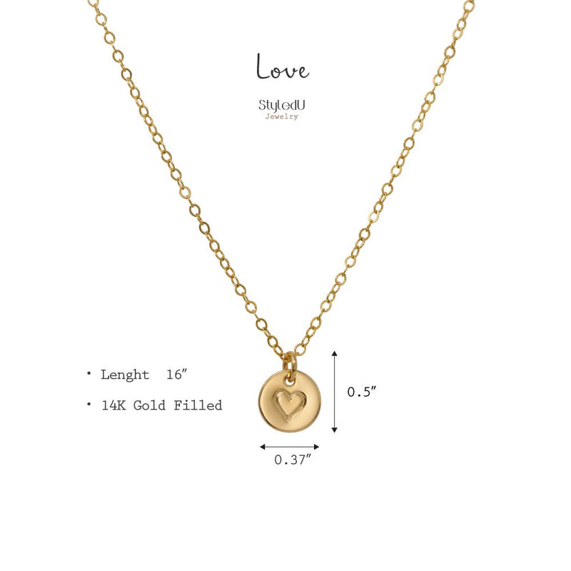 [Australia] - StyledU Small and Sweet Heart Necklace, Delicate 14k Gold Filled Engraved Heart Pendant Necklace 16” Chain, Love the Mini Heart Necklace, for a Loved One or Friend 