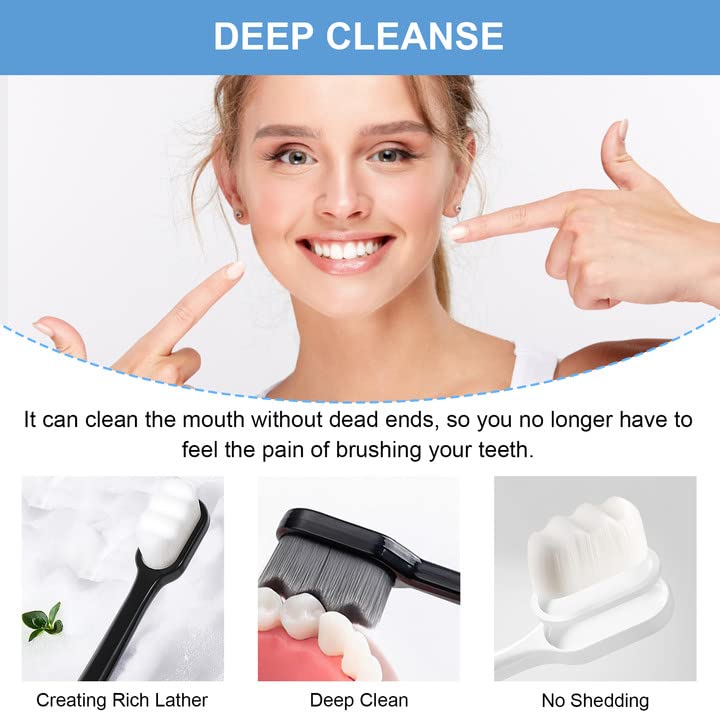 [Australia] - Soft Bristle Toothbrush, 2PCS Extra Soft Micro Nano Toothbrush for Sensitive Gums, Adult Toothbrush with 20000 Soft Bristles Sterile Fiber for Sensitive Teeth(Black + White) 1 Count (Pack of 2) 