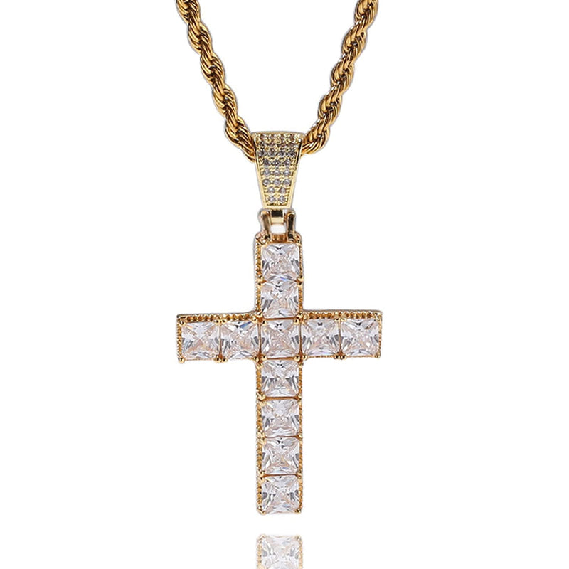 [Australia] - YL Men's Gold Cross Necklace 361L Stainless Steel 5A Cubic Zirconia Pendant Figaro Chian Crucifix Cross Pendant Lord's Prayer Jewelry with 24 Inch 18k Gold 