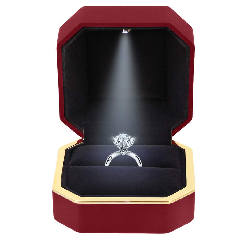 [Australia] - Orita Proposal LED Light Ring Box Engagement Ring Case Velvet Jewelry Gift Box Case Ring Holder Red 