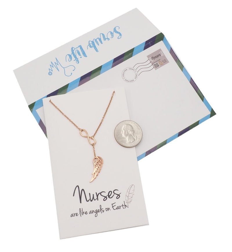 [Australia] - Quan Jewelry Nurse Necklace, Infinity Angel Wing Pendant Charm, Gift for Nurses, Rose Gold Tone 