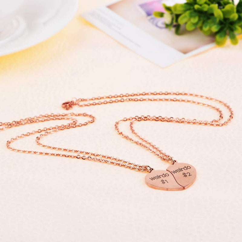 [Australia] - MJartoria Best Friend Necklaces BFF Necklace for 2 Friendship Valentines Day Gifts Split Heart Necklace Weirdo 1 Weirdo 2 Best Friends Forever Pendant Set Rose Gold-1weirdo #1 werido #2 