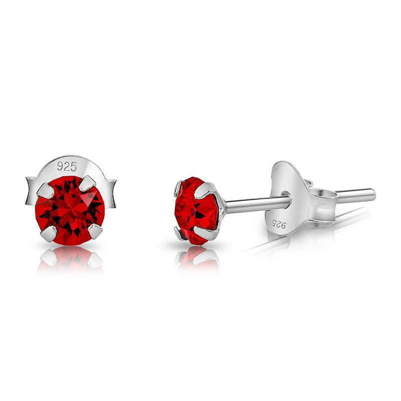 [Australia] - DTPSilver - 925 Sterling Silver * SMALL * Round Stud Earrings made with Glittering Crystals from Swarovski® Elements - Diameter: 4 mm - Many Colours to choose from Red Light Siam 