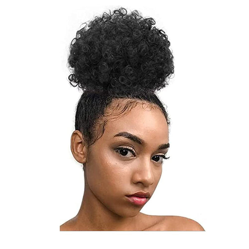 [Australia] - Synthetic Afro Puff Drawstring Ponytail Short Kinky Curly Hair Bun Extension Clip in Ponytail Hairpieces Short Curly Updo Hair Afro Bun Afro Chignon for Women Lady Girls (Black 8Inch) 