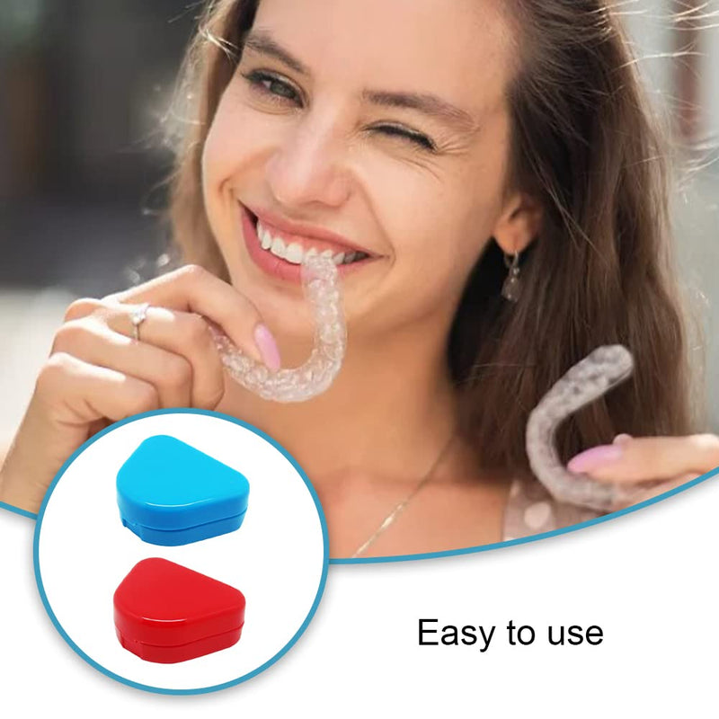 [Australia] - TAORANJU 2 Pcs Retainer Cases Denture Box Orthodontic Dental Retainer Boxes with Air Vent Holes Braces Storage Boxes for Mouth Guard Teeth Braces (Red, Blue) 