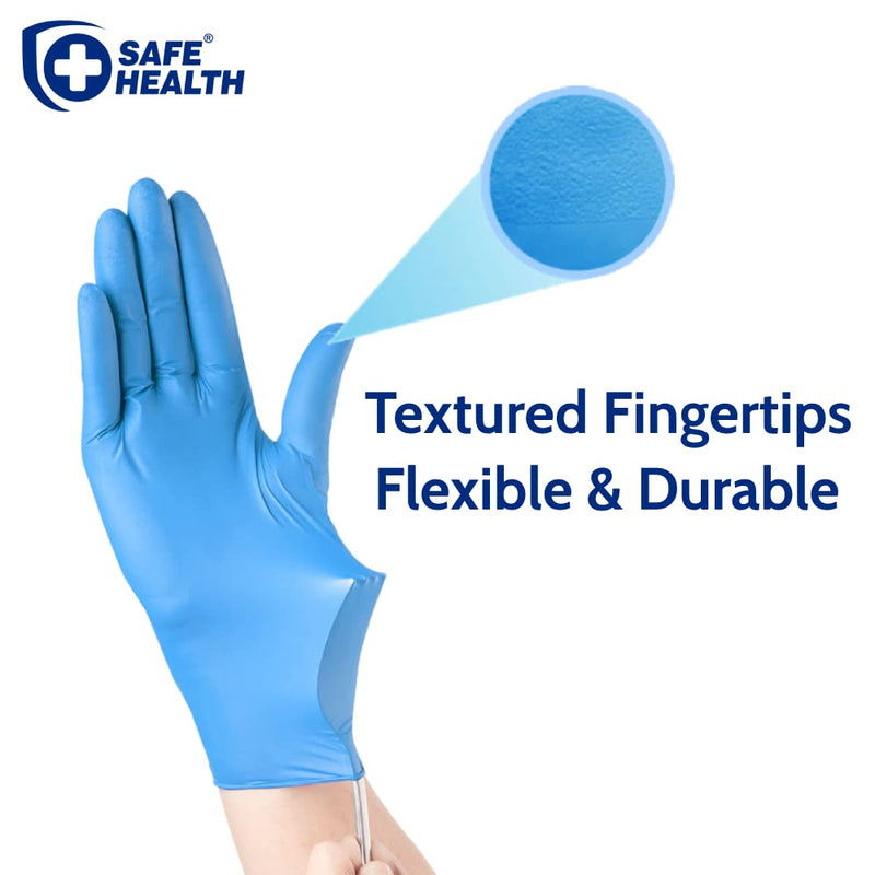 [Australia] - Safe Health Blue Nitrile Exam Gloves | 3.5 Mil Free of Powder - Latex | Disposable - Textured | Clinic - Office - Daily Blue Large of 100 Pcs 