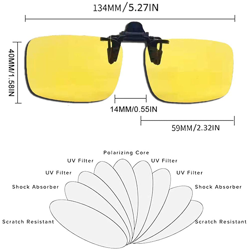 [Australia] - AirOne Polarized Cat Eye Clip On Sunglasses Over Prescription Glasses for Men Women UV Protection 2 Pack Yellow + Grey 