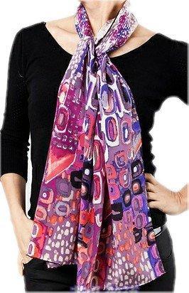 [Australia] - Prettystern Multicoloured Modern Art Printing pure silk scarf shawl 63.0" X 17.0" P278 Purple 