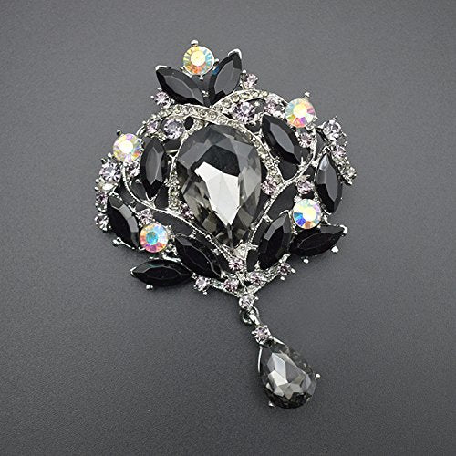 [Australia] - Yilanair Wedding Bridal Big Crystal Rhinestone Bouquet Brooch Pin for Women Black 